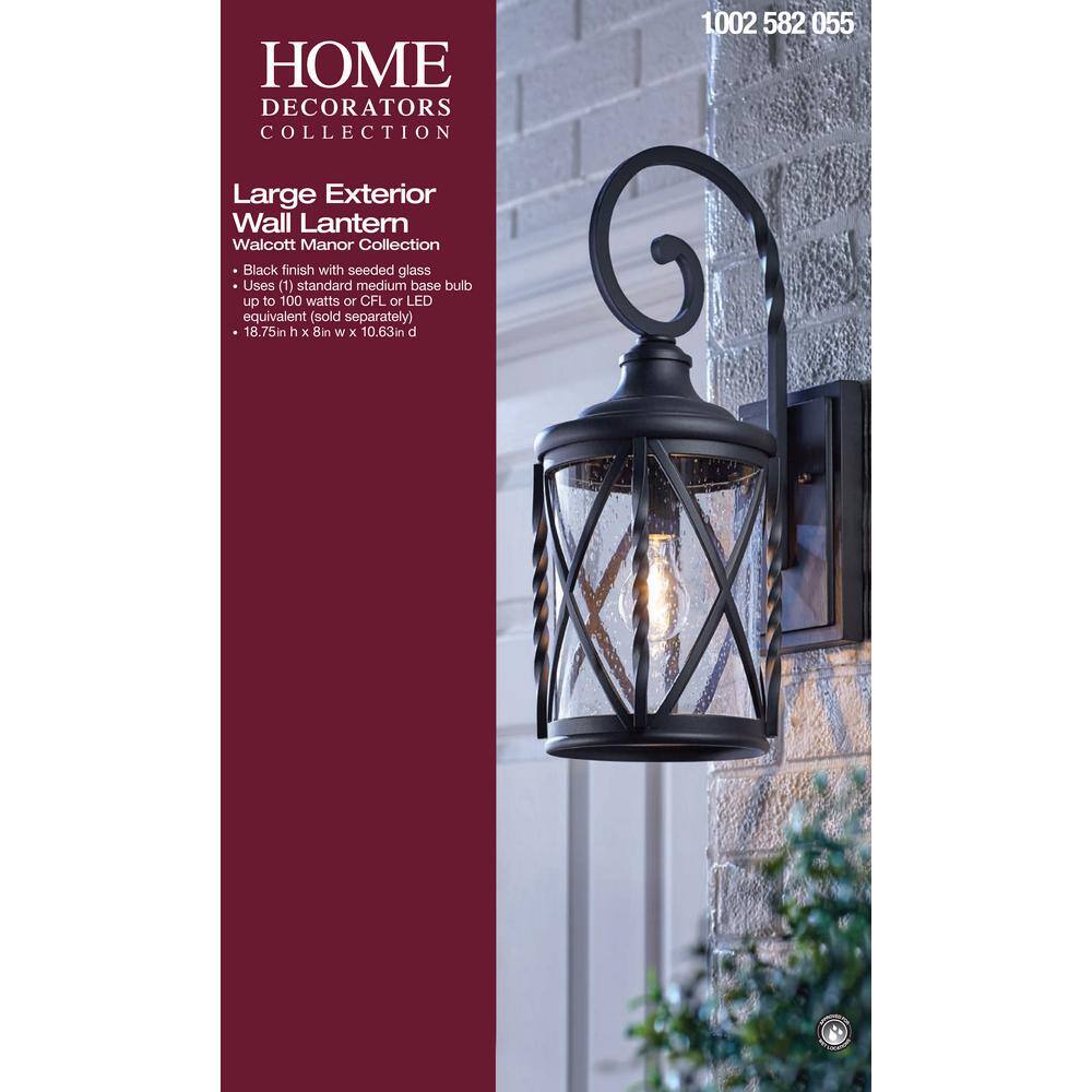 Home Decorators Collection Walcott Manor 8 in. One Light Black Industrial Outdoor Wall Lantern Sconce with Clear Seeded Glass 7954HDCBLDI