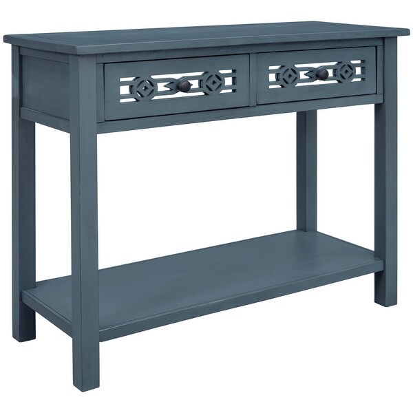 Classic Console Table with Hollow-out Decoration Two Top Drawers