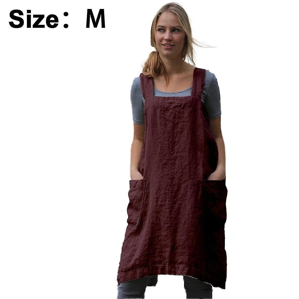 Cotton Linen Apron Cross Back Apron For Women With Pockets Pinafore Dress For Baking Cooking