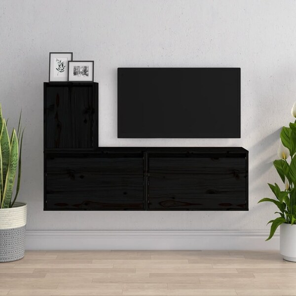 vidaXL TV Cabinets 3 pcs Black Solid Wood Pine - 23.6