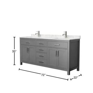 Wyndham Collection Beckett 72 in. W x 22 in. D Double Bath Vanity in Dark Gray with Cultured Marble Vanity Top in Carrara with White Basins WCG242472DKGCCUNSMXX