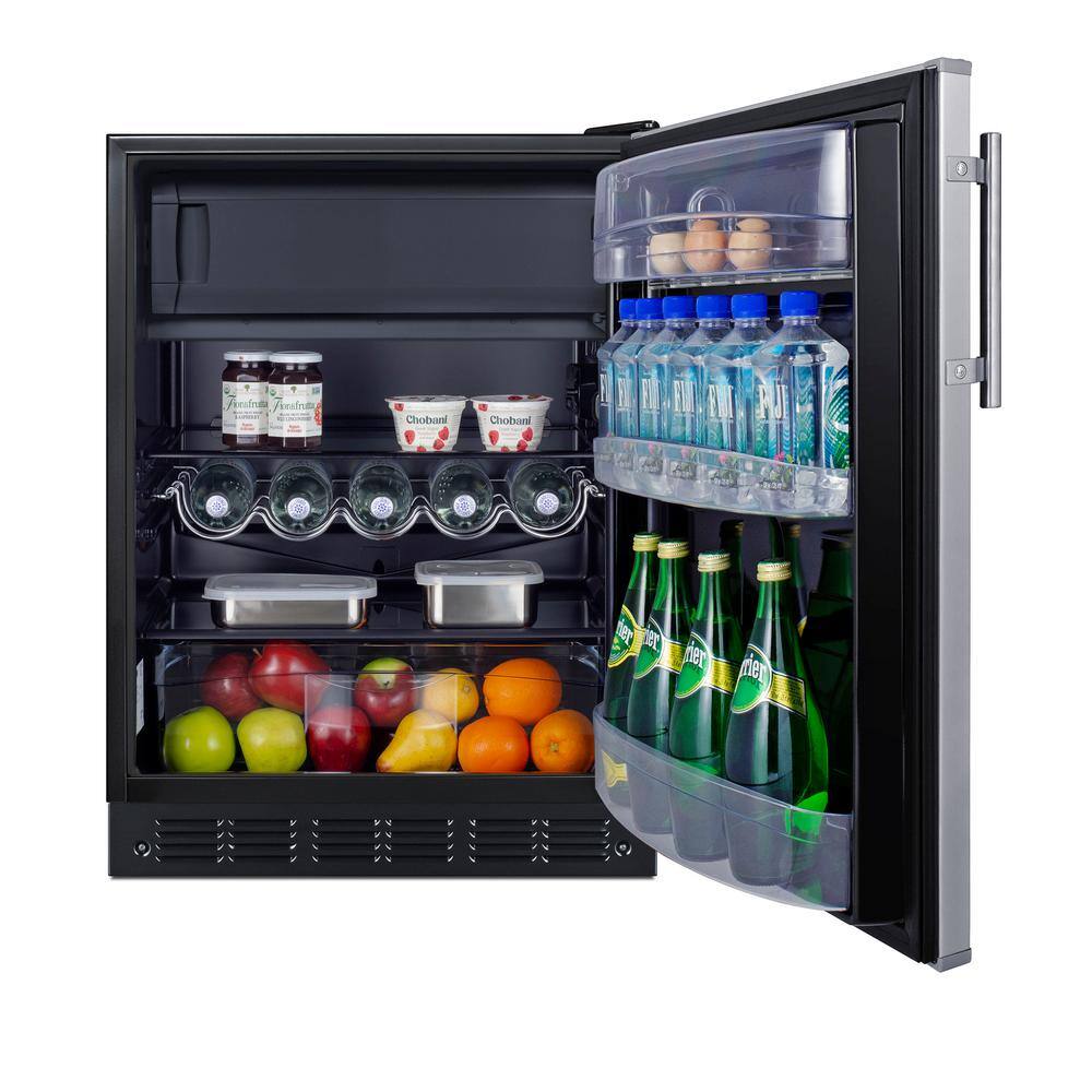 Summit Appliance 23.63 in. 4.9 cu.ft. Mini Refrigerator in Stainless Steel and Black with Freezer CT66BK2SS