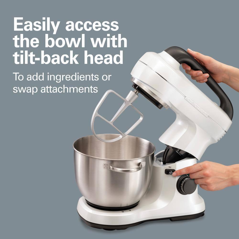 Hamilton Beach 4 Qt 7Speed White Stand Mixer with Stainless Steel Bowl