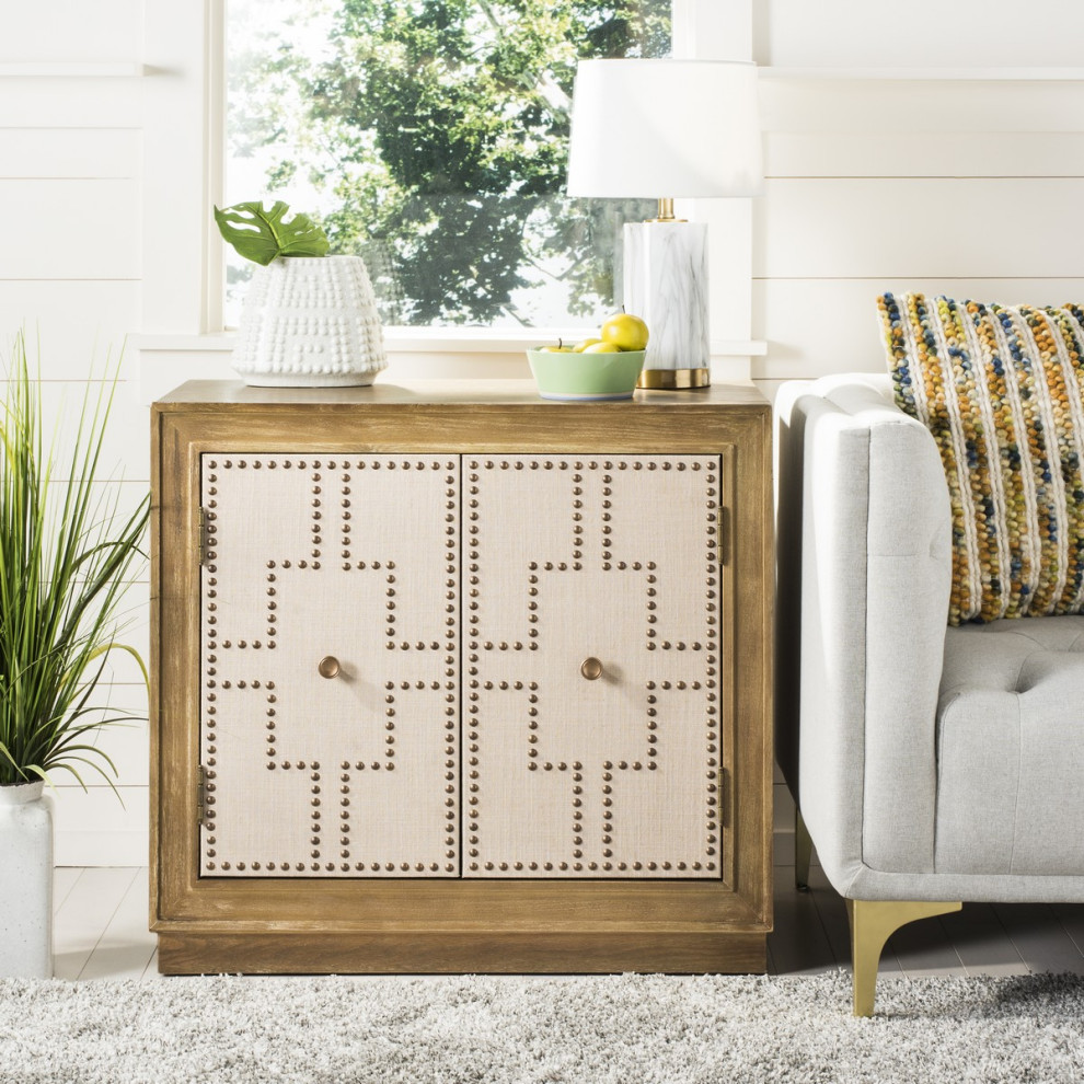 Liza 2 Drawer Chest Rustic Oak/ Beige Linen   Transitional   Accent Chests And Cabinets   by Peachtree Fine Furniture  Houzz