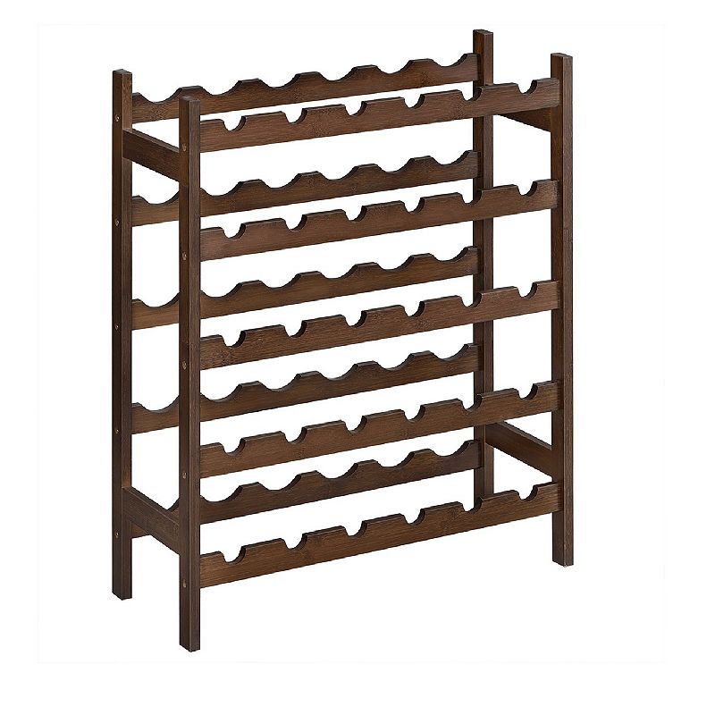 30-Bottle Wine Rack， 5-Tier Freestanding Floor Wicker Wine Holder， Display Stand Shelves， Wave Bars