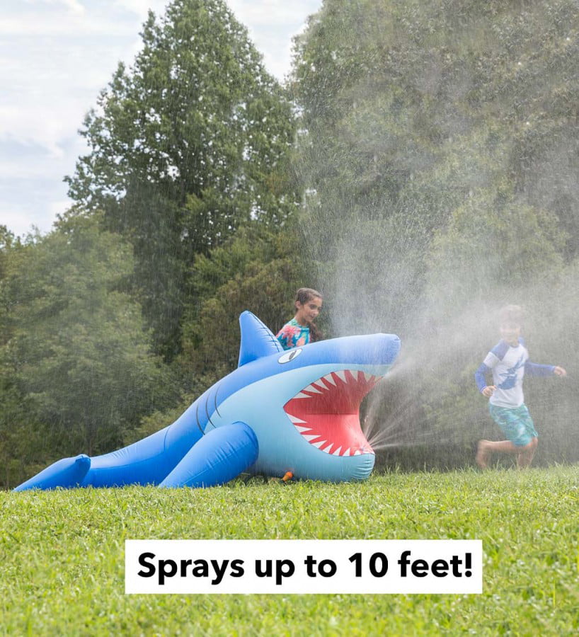 HearthSong 8-Foot Giant Inflatable Mister Shark Sprinkler for Kids' Outdoor Active Water Play