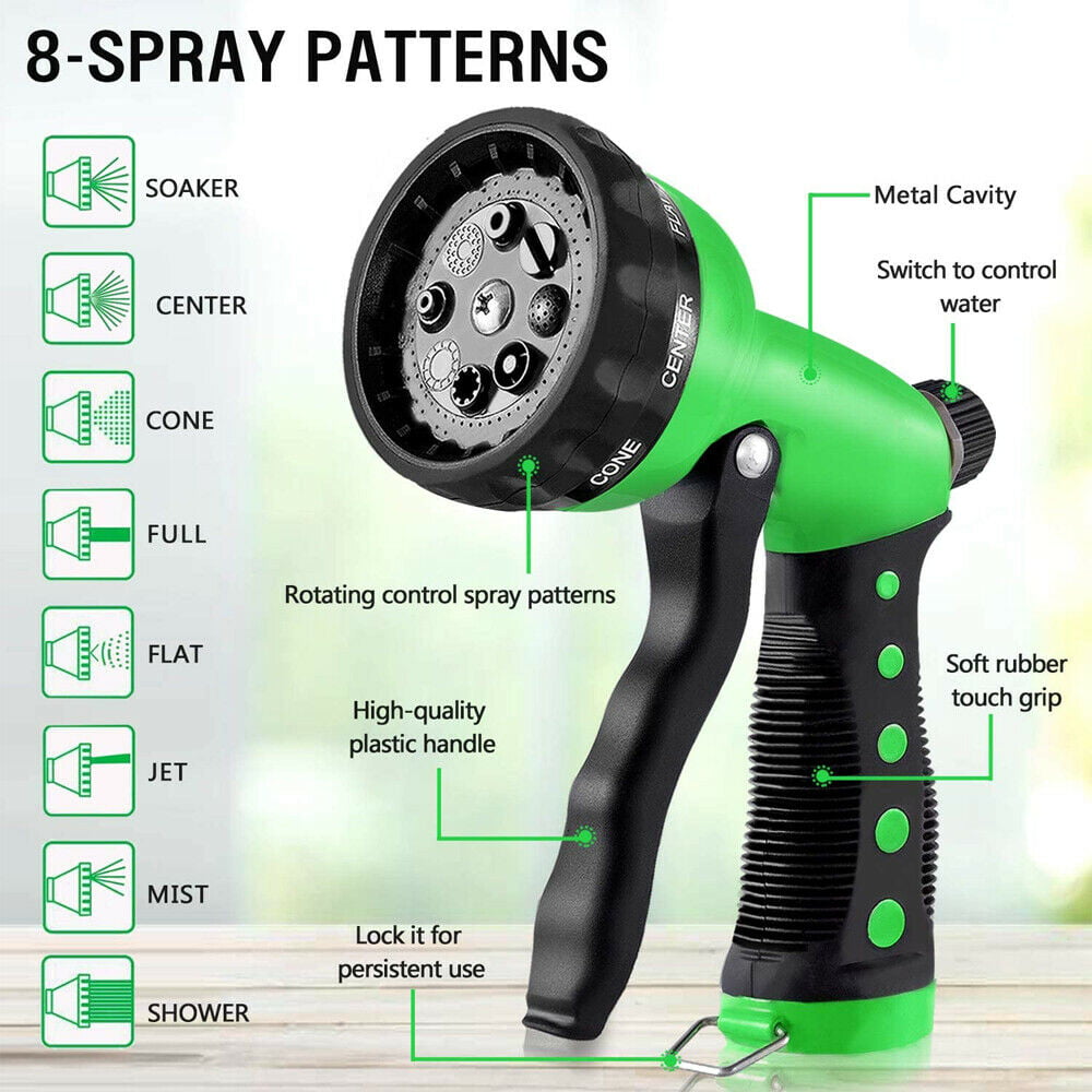 Lawnite Garden Heavy-Duty Nozzle， Comfort-Grip 8 Different Spray Patterns for Watering Lawns， Washing Cars and Pets