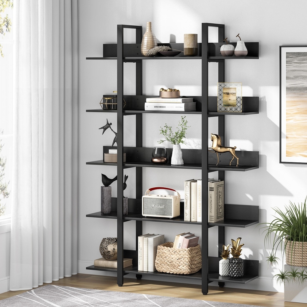 47'' Bookcase  Industrial Bookshelves Etagere with Storage  Open Display Shelves