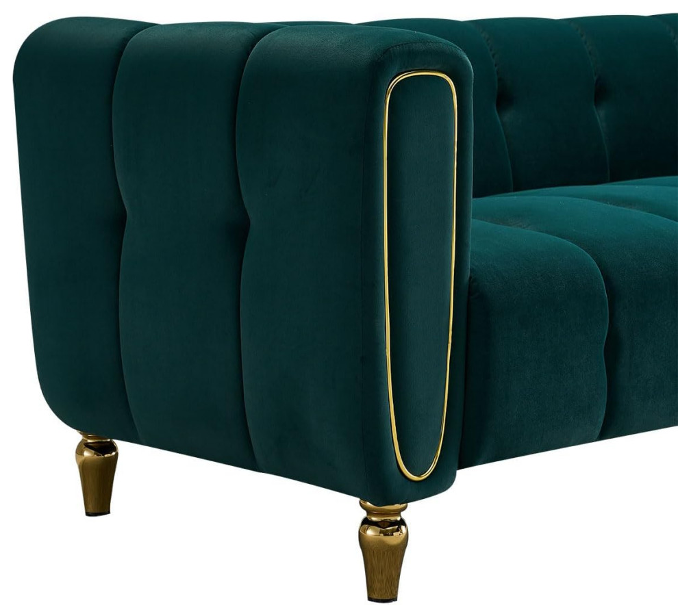 Chesterfield Sofa  Vertical Channel Tufted Velvet Seat With Gold Accent   Contemporary   Sofas   by Decor Love  Houzz