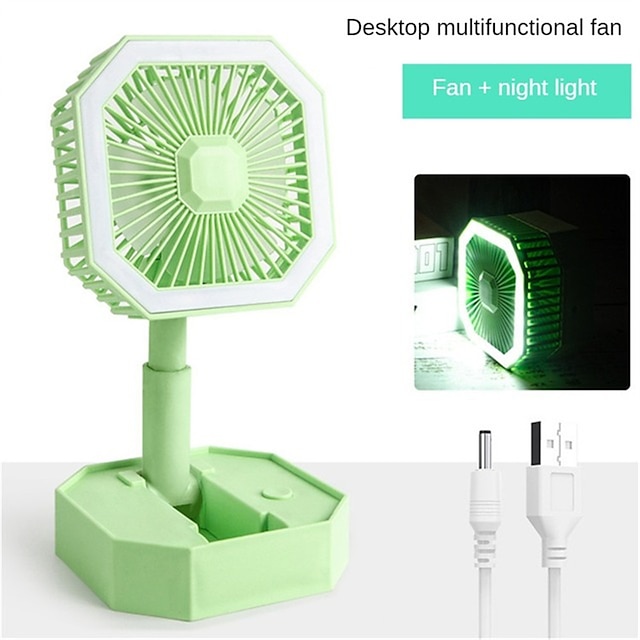 Portable Fan Rechargeable Adjustable Height Angle With LED Light USB Foldable Mini Fan Personal Fan for Travel Office Home