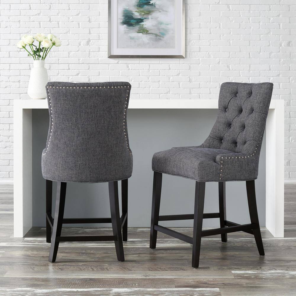 StyleWell Bakerford Charcoal Gray Upholstered Counter Stool with Tufted Back (Set of 2) Nutton - C EC