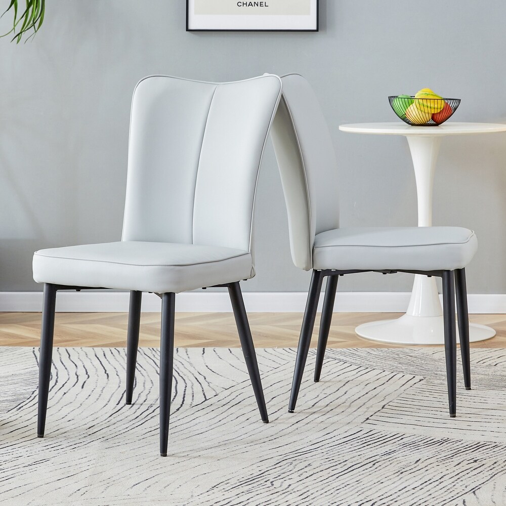 PU Leather Dining Chairs with Metal Legs  Set of 2