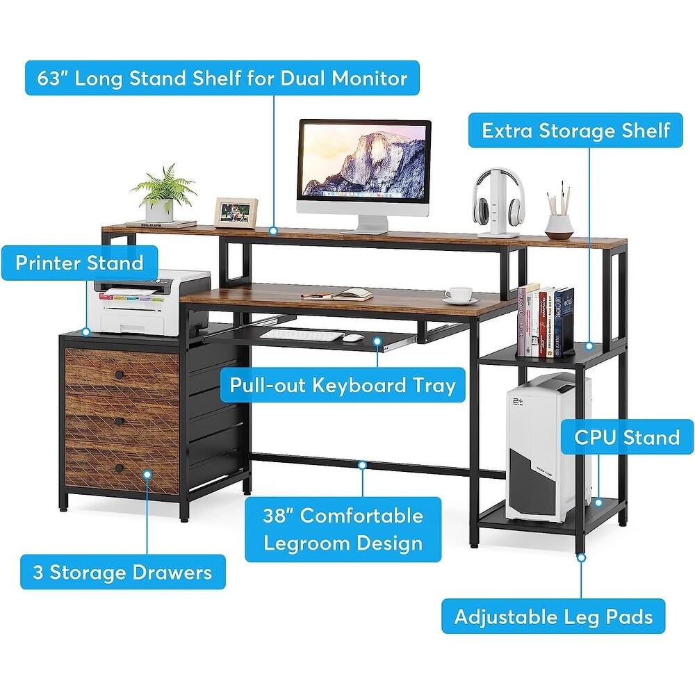 Computer Desk with 3 Drawers  63\