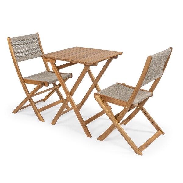 Cadiz Modern Coastal 3Piece Acacia Wood Outdoor Folding Bistro Set，by JONATHAN Y