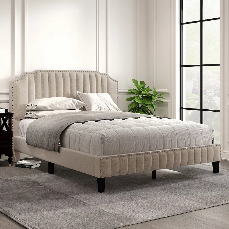 Merax Modern Linen Curved Upholstered Platform Bed