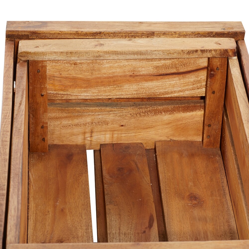 Brown Wood Handmade Storage Basket with Handles (Set of 4)   S/4 13\