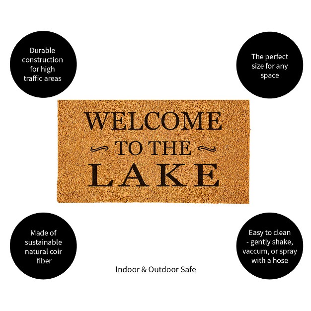 Evergreen 16 X 28 Inches Welcome To The Lake Door Mat Non slip Rubber Backing Dirt Catching Natural Coir Indoor And Outdoor Home Decor