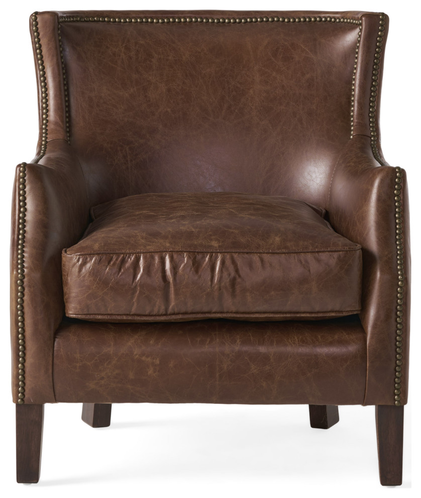 Tiller Top Grain Vintage Design Brown Leather Club Chair   Transitional   Armchairs And Accent Chairs   by GDFStudio  Houzz