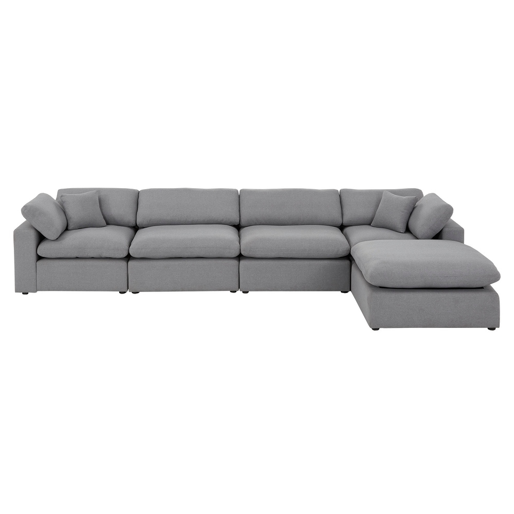 Anka Grey Linen Down Filled Cushioned Chaise Sectional Sofa with Ottoman by iNSPIRE Q Modern