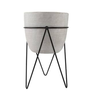 Flora Bunda 12.5 in. H Gray Cement Concrete Planter on Metal Stand Mid-Century Planter EM1745E-GY