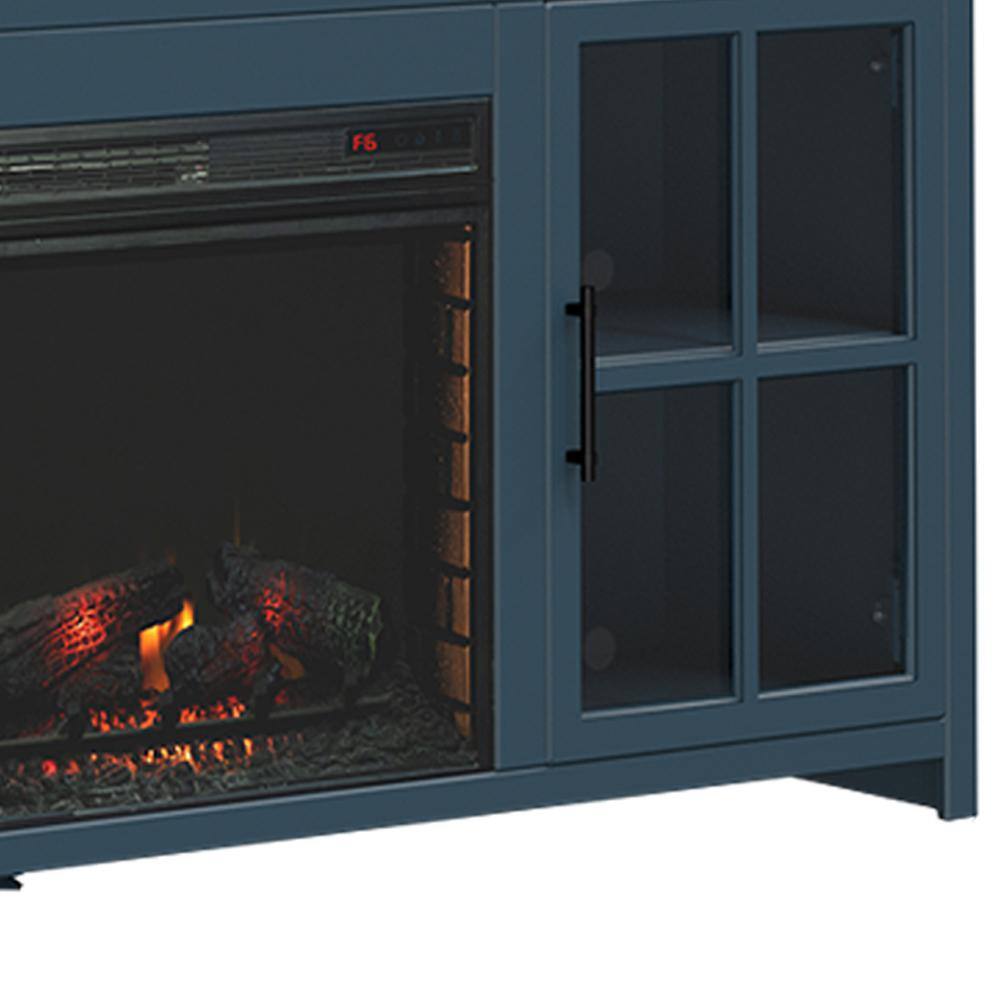 Bridgevine Home 74 in. Fully Assembled Blue and Brown TV Stand with Electric Fireplace Fits TV's up to 85 in. NT5110.BWK