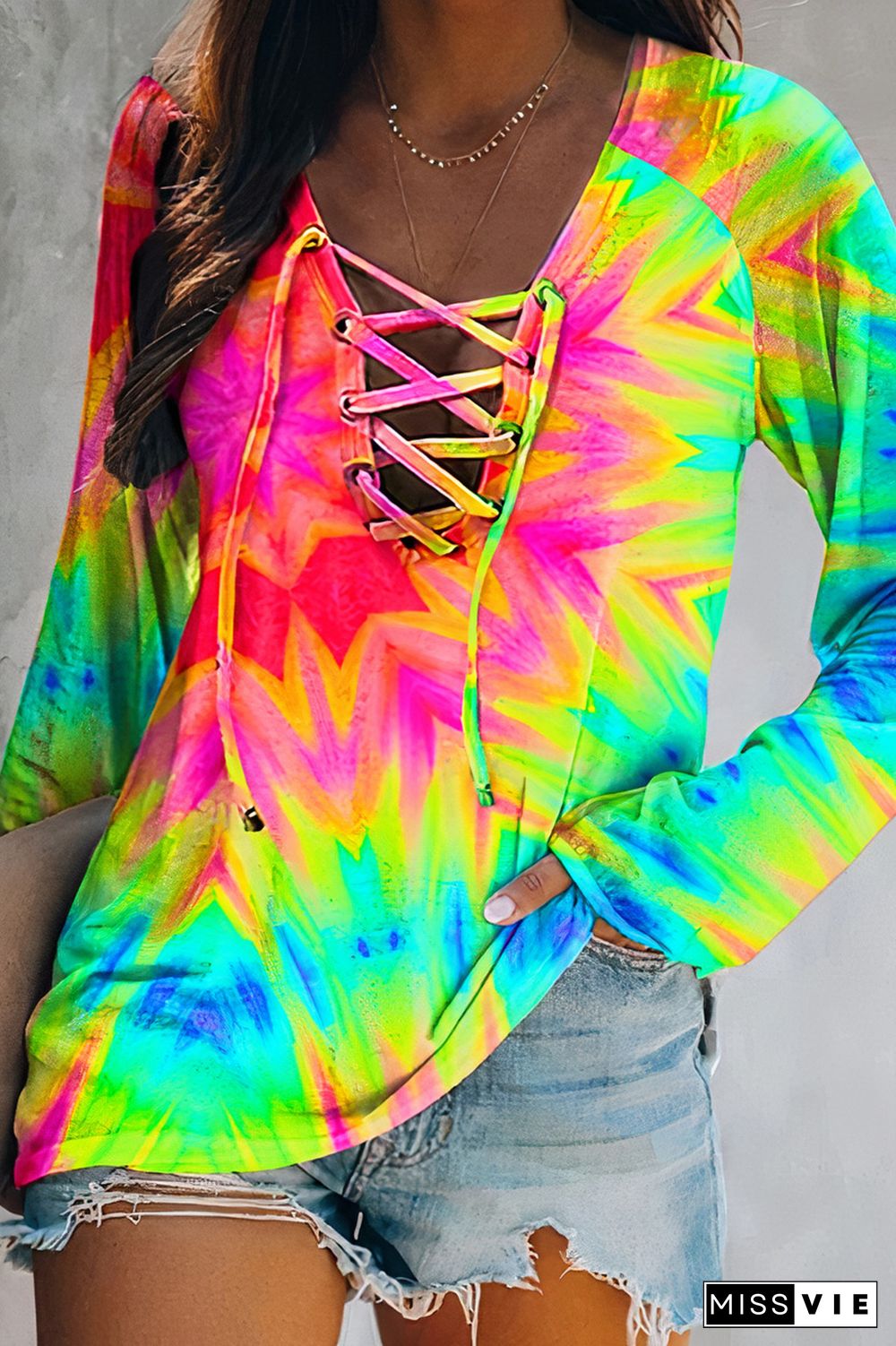 Tie Dye Lace Up T-Shirt