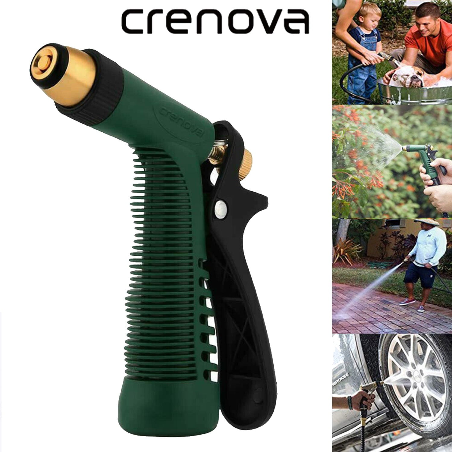 Garden Hose Nozzle， Crenova Water Hose Nozzle， Single Jet Water Sprayer High Pressure Car Wash Gun Multifunction Nozzle， Green