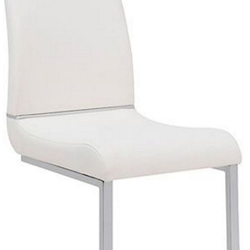 Stainless Steel Chair with Faux Leather Upholstery， Set of Two， White and Silver