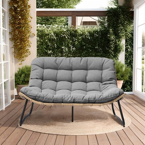 Pellebant Double Papasan Chair Loveseat with Beige Cushion For Indoor and Outdoor Use