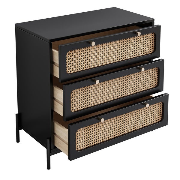 Modern Cannage Rattan Wood Closet 3-Drawer Chest Wood Storage Cabinet - - 37925680