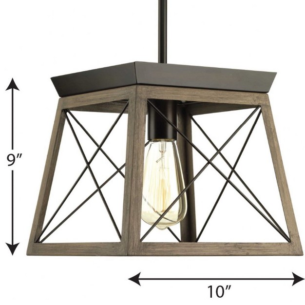 Progress Lighting Briarwood 1 light Mini pendant Steel Graphite Finish Faux painted Wood Enclosure