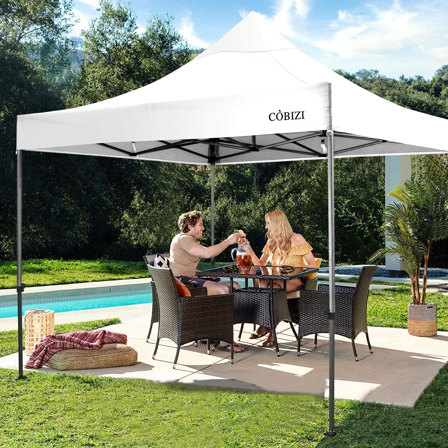 10 x 10ft Pop Up Canopy Tent Instant Outdoor Party Heavy Duty Canopy Straight Leg Commercial Gazebo Tent Shelter with 4 Removable Sidewalls, 4 Sand Bags, Roller Bag, White