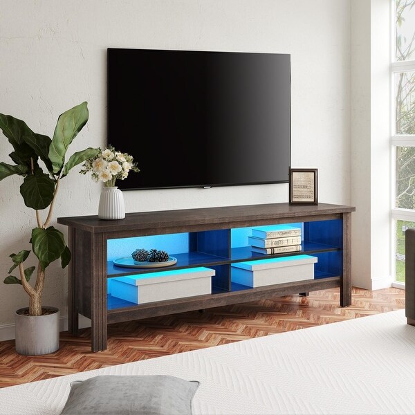 Classic TV Stand with LED Lights for 55-85 Inch TV， Black/Espresso/Oak