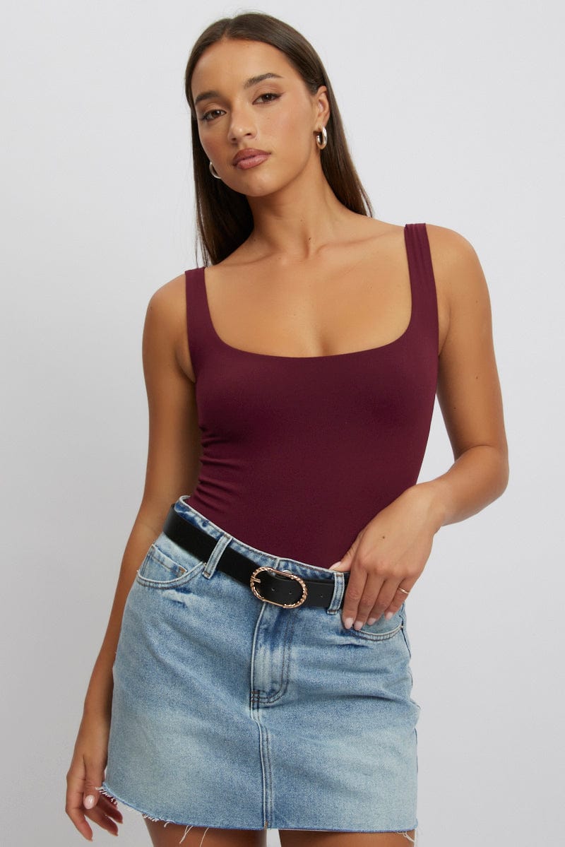 Red Square Neck Bodysuit Supersoft