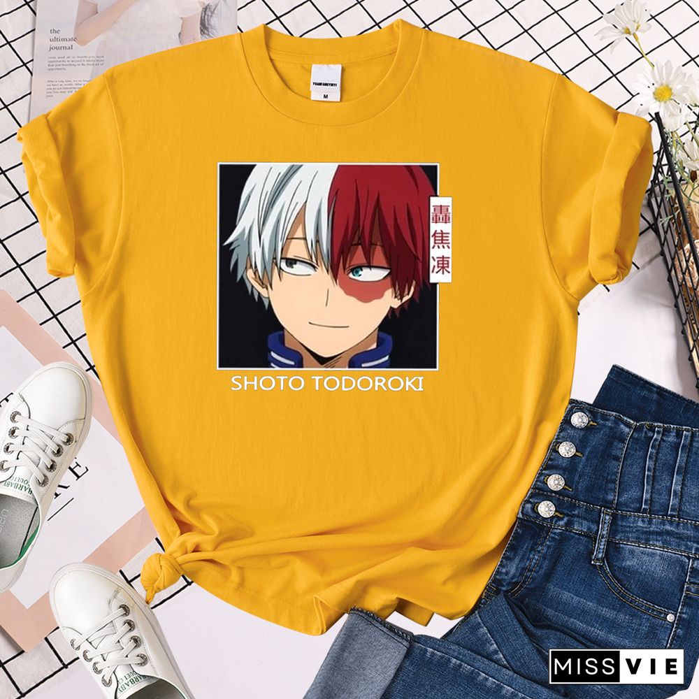 My Hero Academia Shoto Todoroki Print Woman Tshirt Summer Fashsion O-neck Tops HipHop Manga ShortSleeve Women'sTShirts