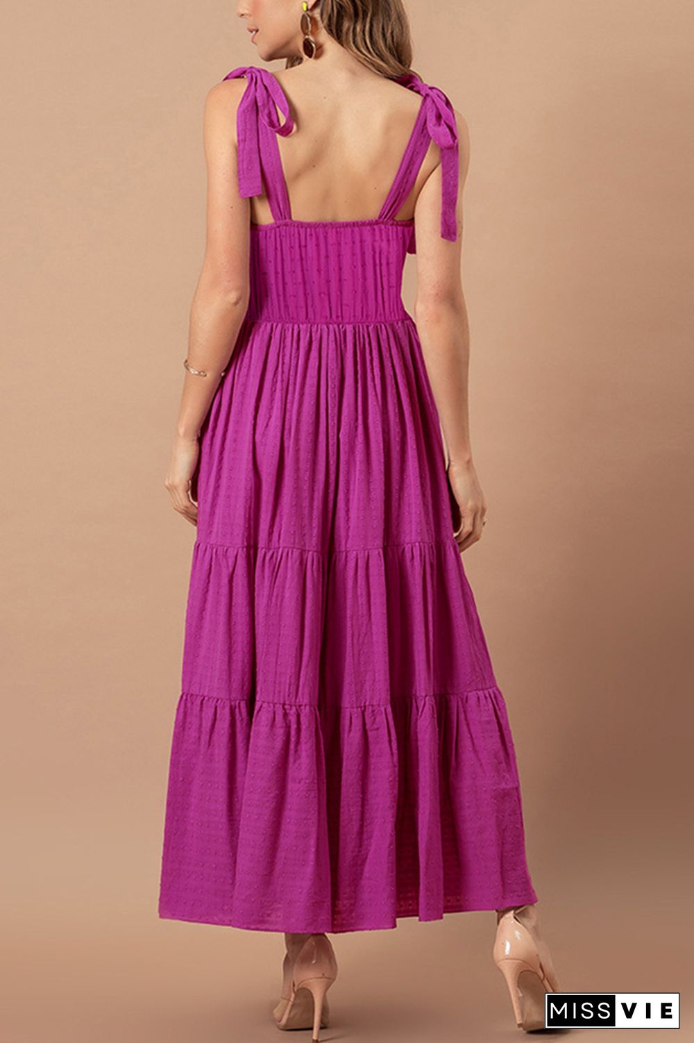 Solid Color Slim Waist Jacquard Maxi Dress Wholesale