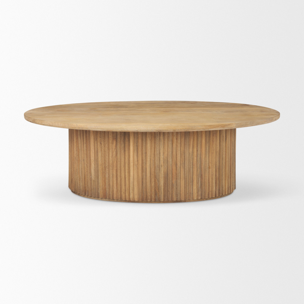 Terra Light Brown Solid Wood Oval Fluted Coffee Table   Transitional   Coffee Tables   by Mercana  Houzz