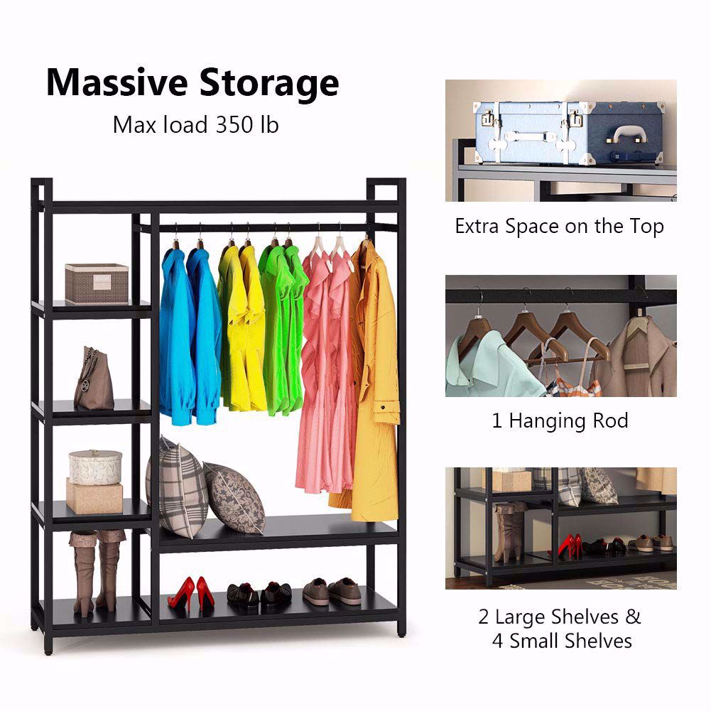 Tribesigns Free-Standing Closet Organizer,Heavy Duty Clothes Rack with 6 Shelves and Hanging Bar, Large Closet Storage System & Closet Garment Shelves