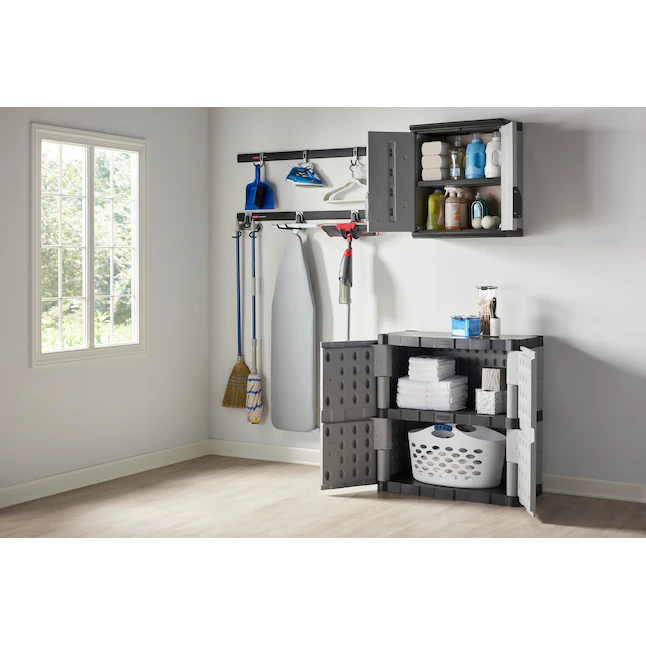 Rubbermaid FG708500MICHR Plastic Freestanding Garage Cabinet in Gray (36-in W x 37-in H x 18-in D)