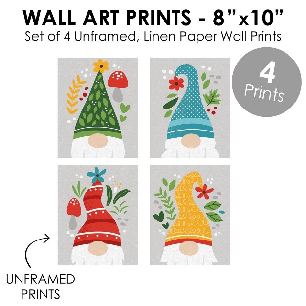 Big Dot Of Happiness Garden Gnomes Unframed Forest Gnome Linen Paper Wall Art Set Of 4 Artisms 8 X 10 Inches