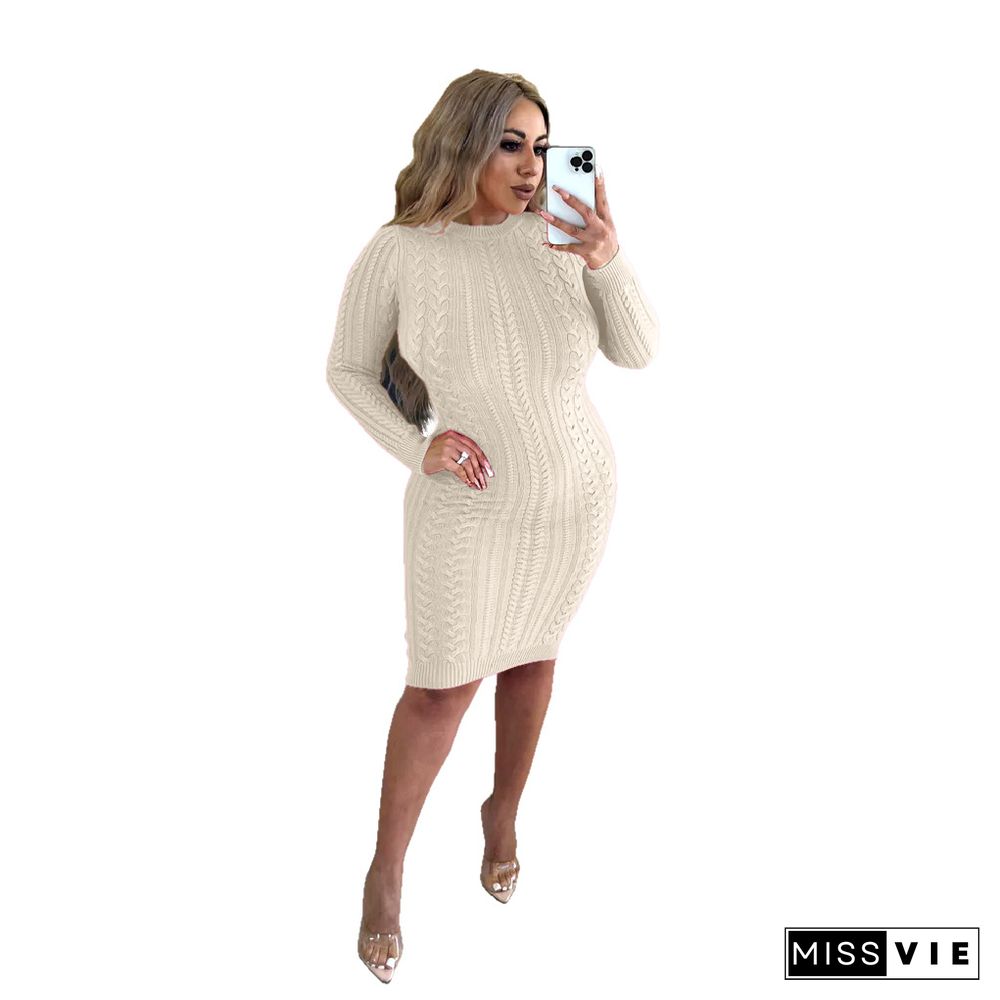 Backless Long Sleeve Knitted Sweater Dresses