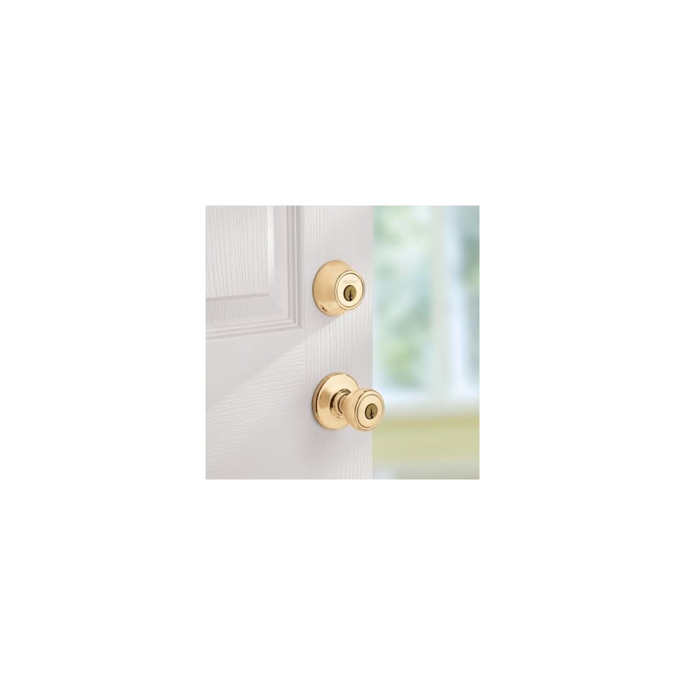 Polished Brass Tylo Door Knob and Single Cylinder Deadbolt Set