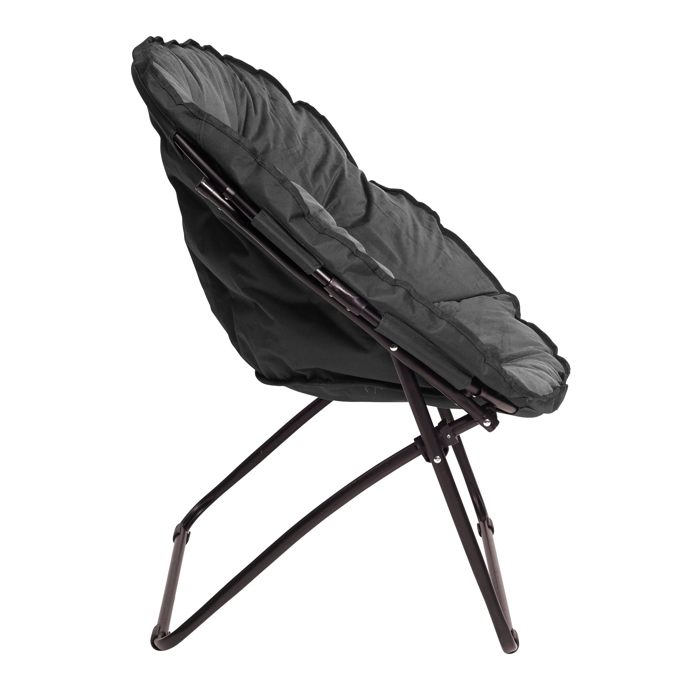 Zenithen Folding Round Chair with High Gloss Black Frame in Tufted Velvet Fabric, Black