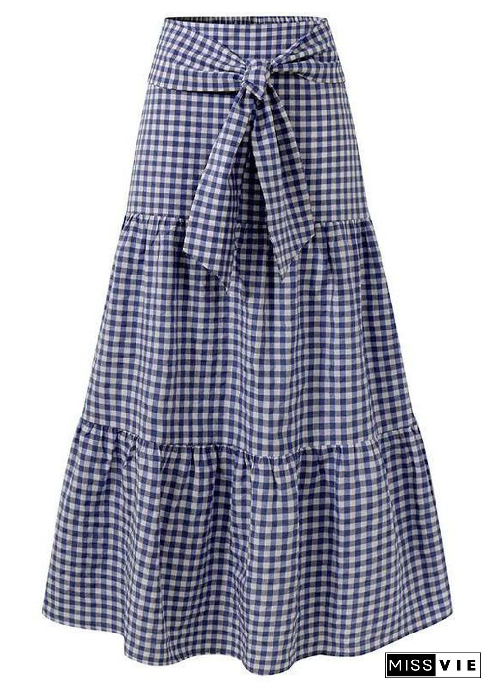 Bohemian Plaid Patchwork Elastic Waist Skirts