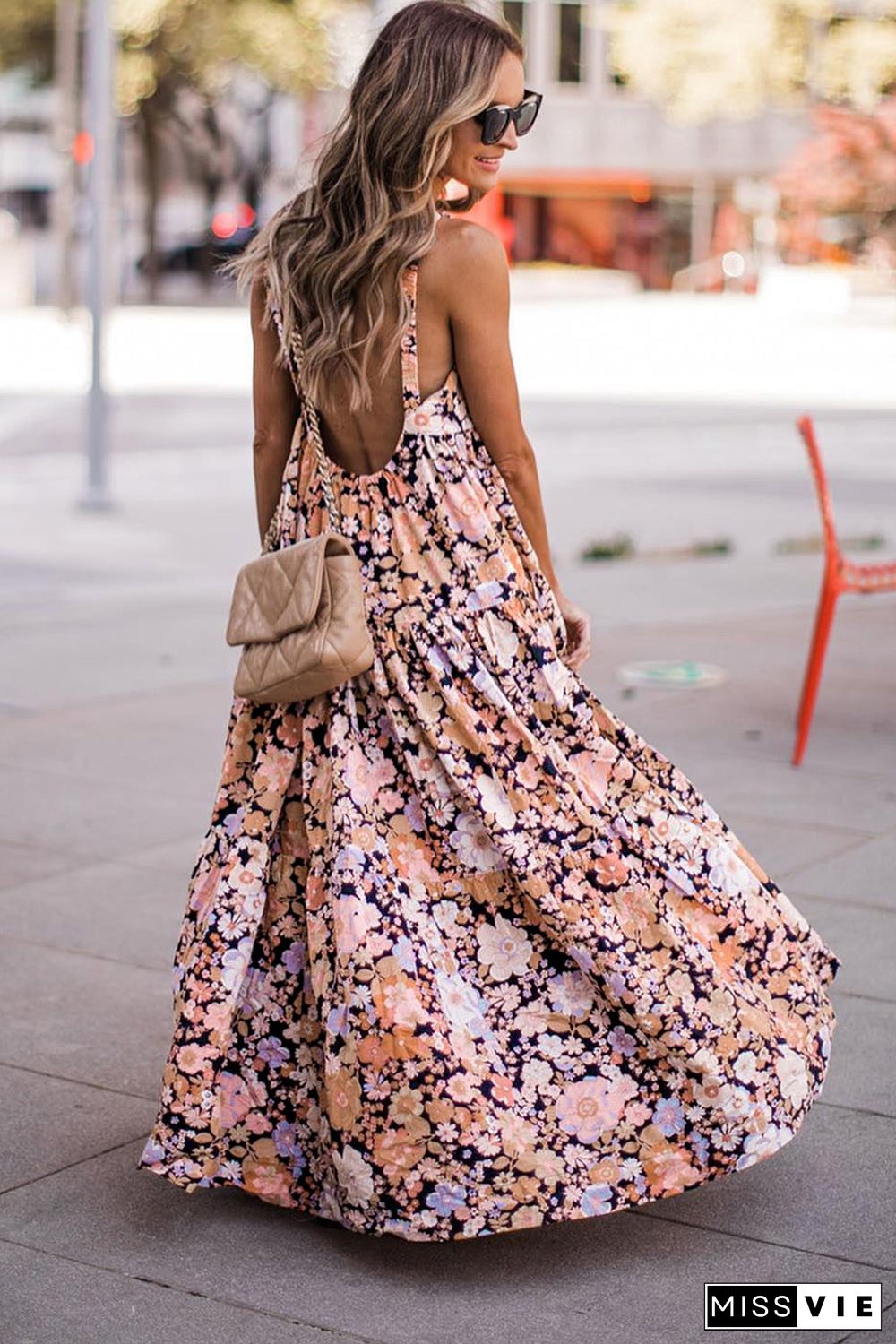 Multicolor Floral Print Scoop Back Maxi Sundress