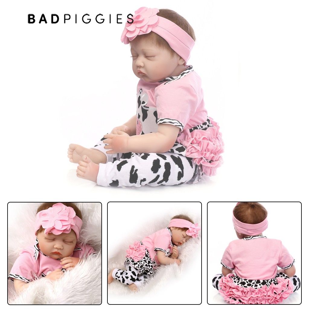 BadPiggies 22 inch Reborn Baby Dolls Girls Realistic Lifelike Handmade Dolls Toys Soft Vinyl Silicone Kids Gifts