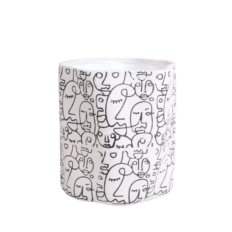 Black & White Hand-Drawn Ceramic Vase-B  Fa-D21050B