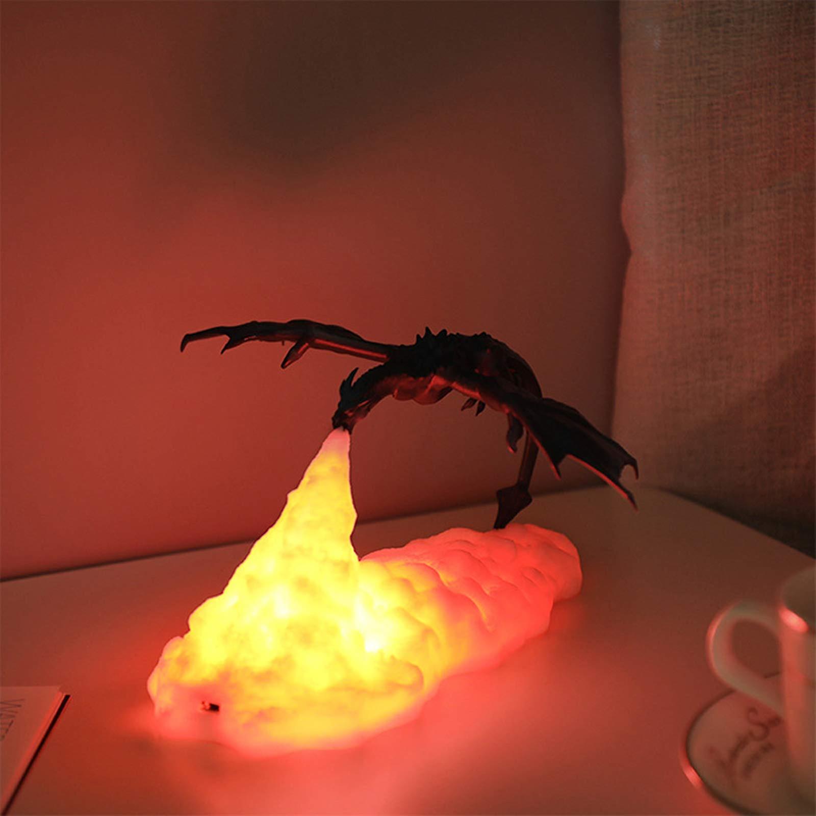 Dragon Night Lamp 3d Printed Led Fire Breathing Dragon Light Usb Bedside Lamp