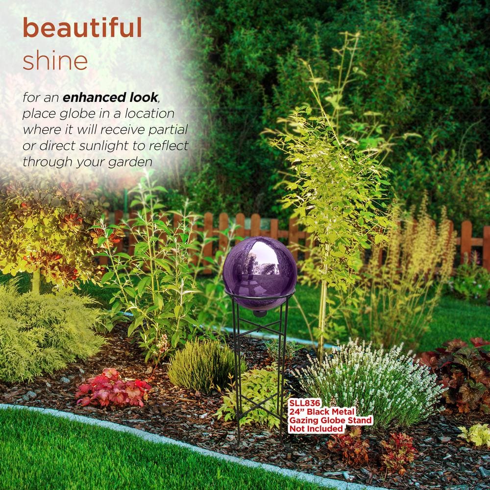 Alpine Corporation 10 in. Dia Indoor/Outdoor Glass Gazing Globe Festive Yard Decor, Dark Purple GLB292PL