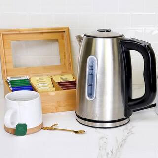 KENMORE 1.7L Cordless 6-Cup Electric Kettle in Silver with 6 Temperature Pre-Sets Stainless Steel Tea Kettle KKTK1.7S-D